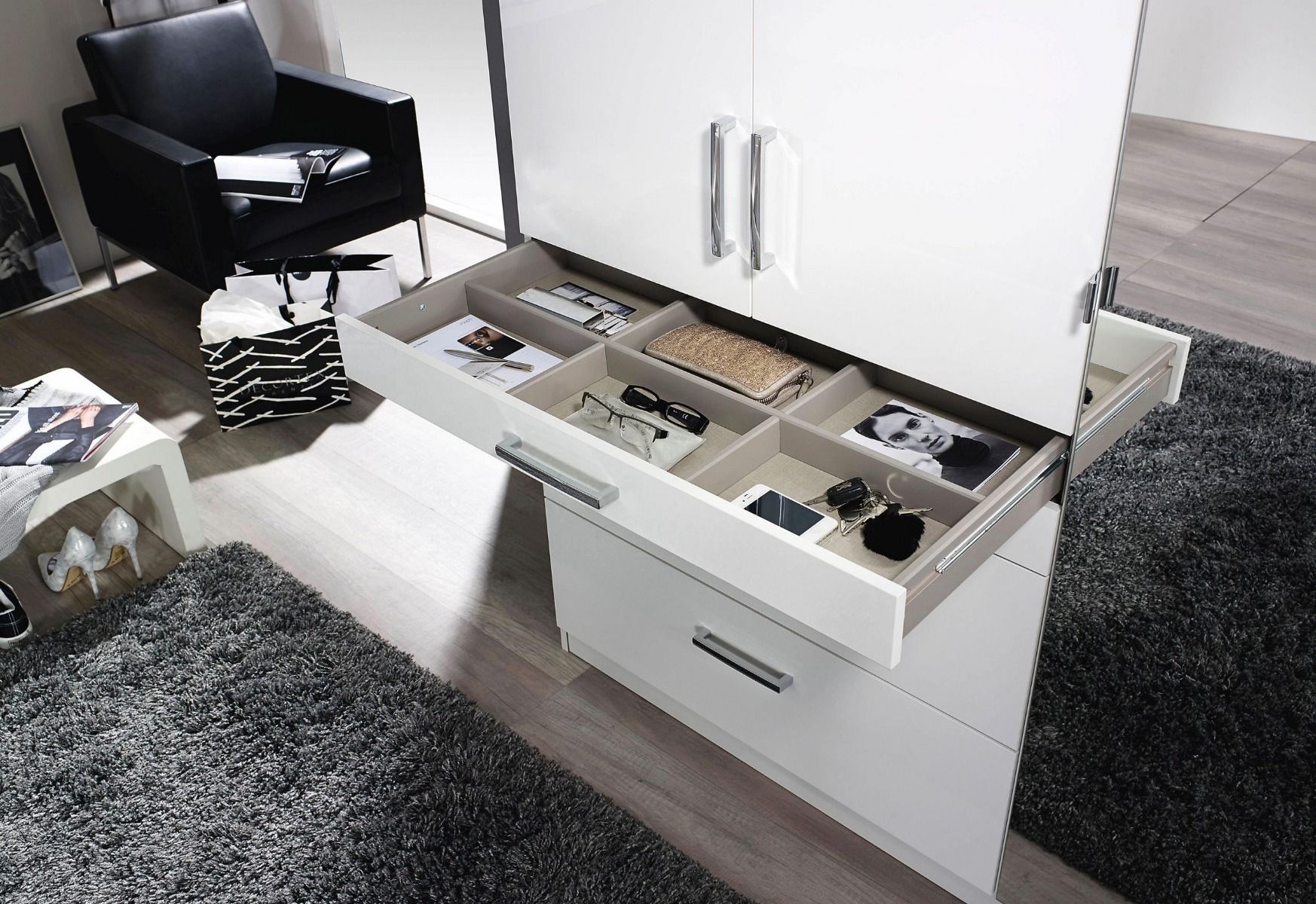 Oakwood Rauch Homburg Metallic Grey and High Gloss White 4 Door Extended Height Wardrobe