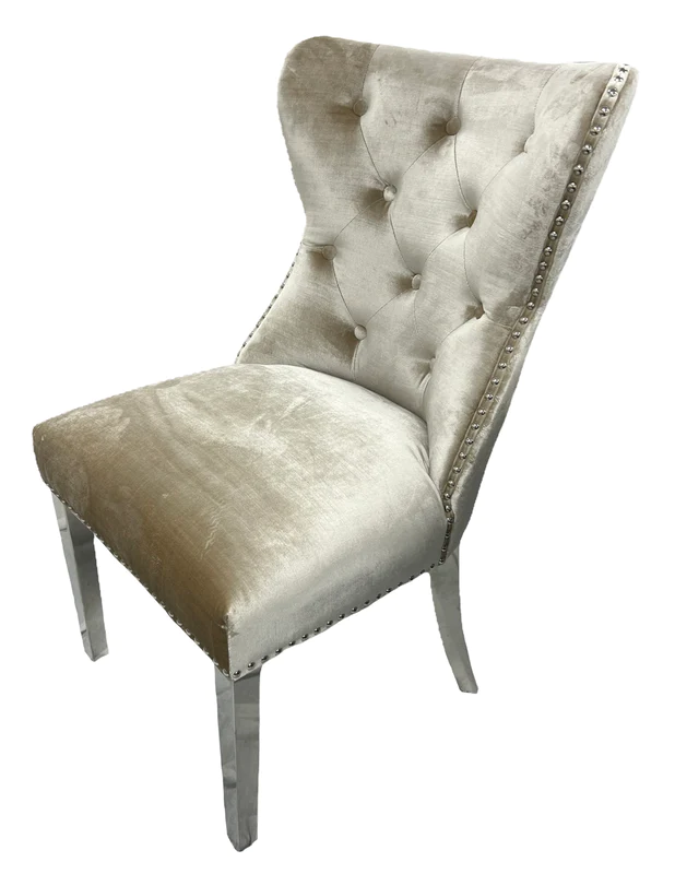Oakwood Lewis Mink Lion Knockerback Plush Velvet Dining Chairs