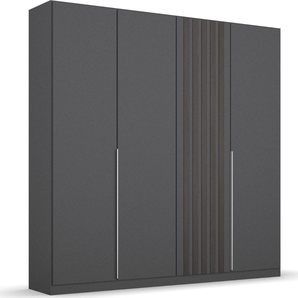 Oakwood Rauch Lamella Metallic Grey and Black oak Hinged Door Wardrobe