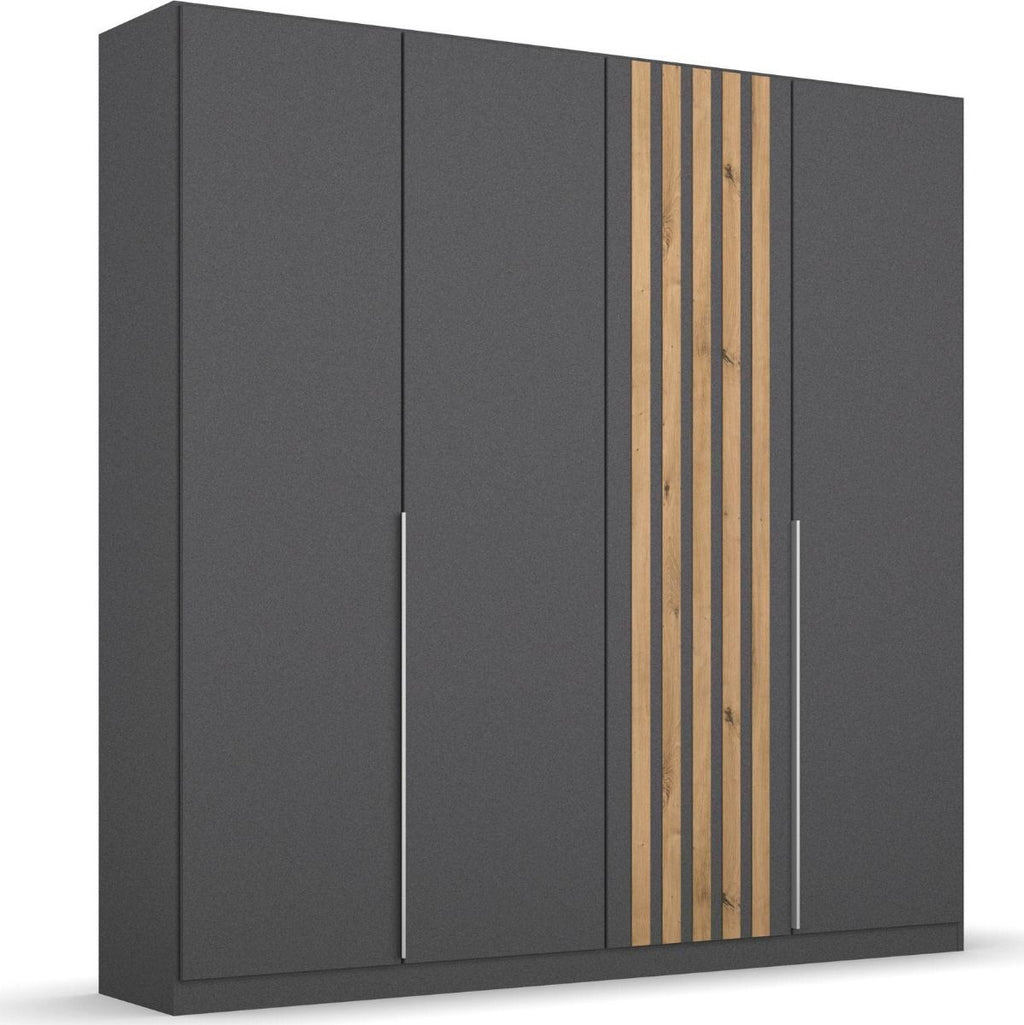Oakwood Rauch Lamella Metallic Grey And Artisan Oak Hinged Door Wardrobe