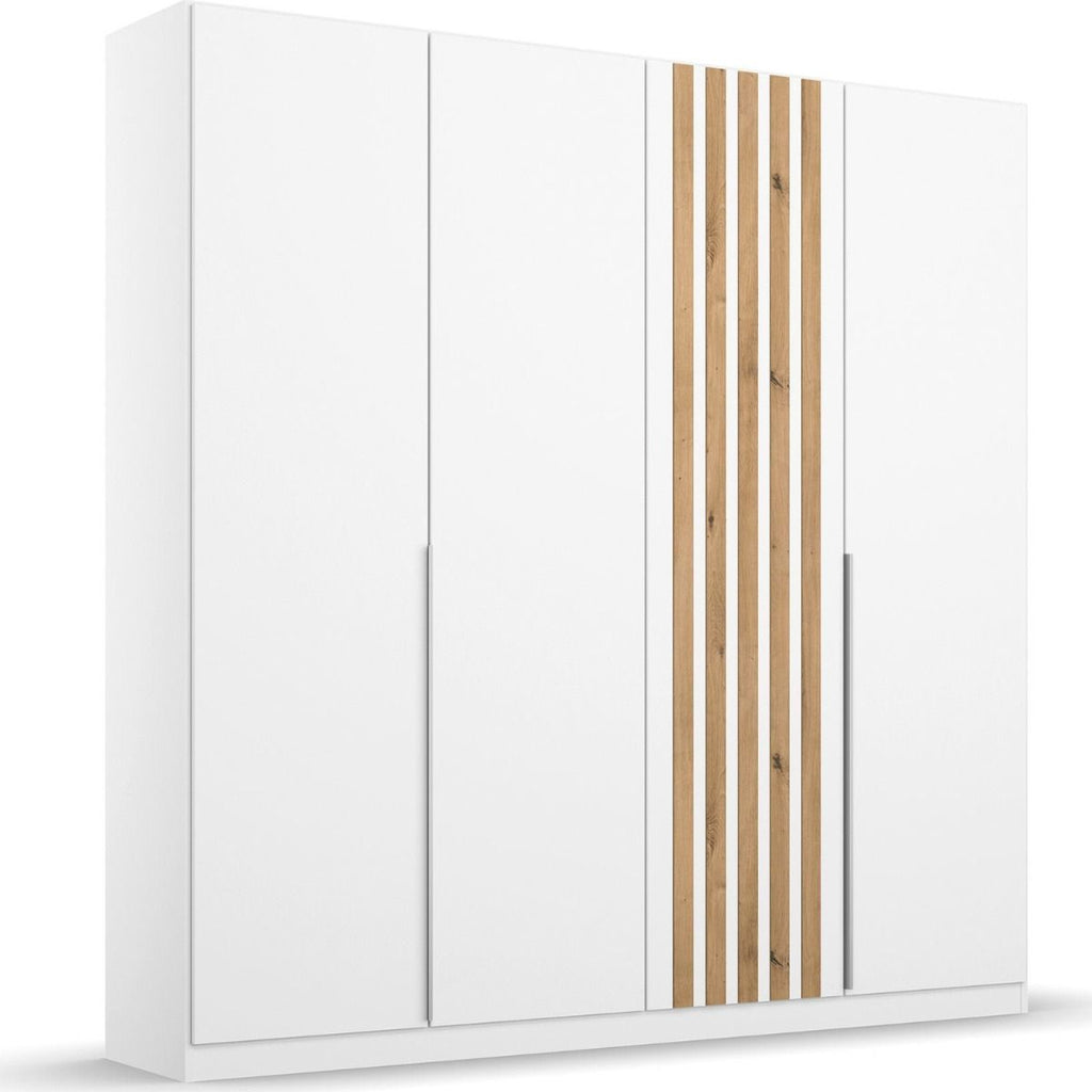Oakwood Rauch Lamella Alpine White and Artisan Oak 4 Door Hinged Wardrobe