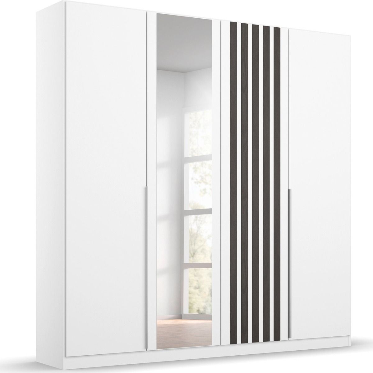 Oakwood Rauch Lamella White Hinged Door Wardrobe With Mirror