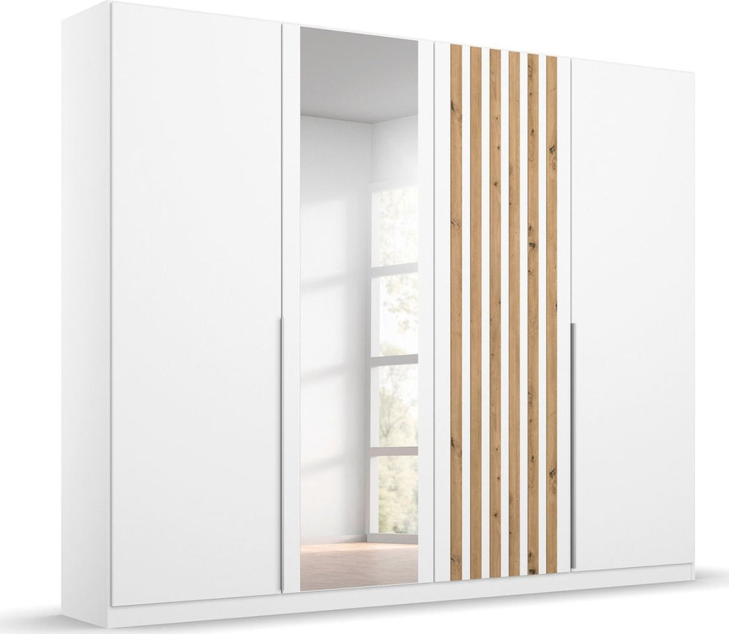 Oakwood Rauch Lamella White Revolving Door Wardrobe With Mirror