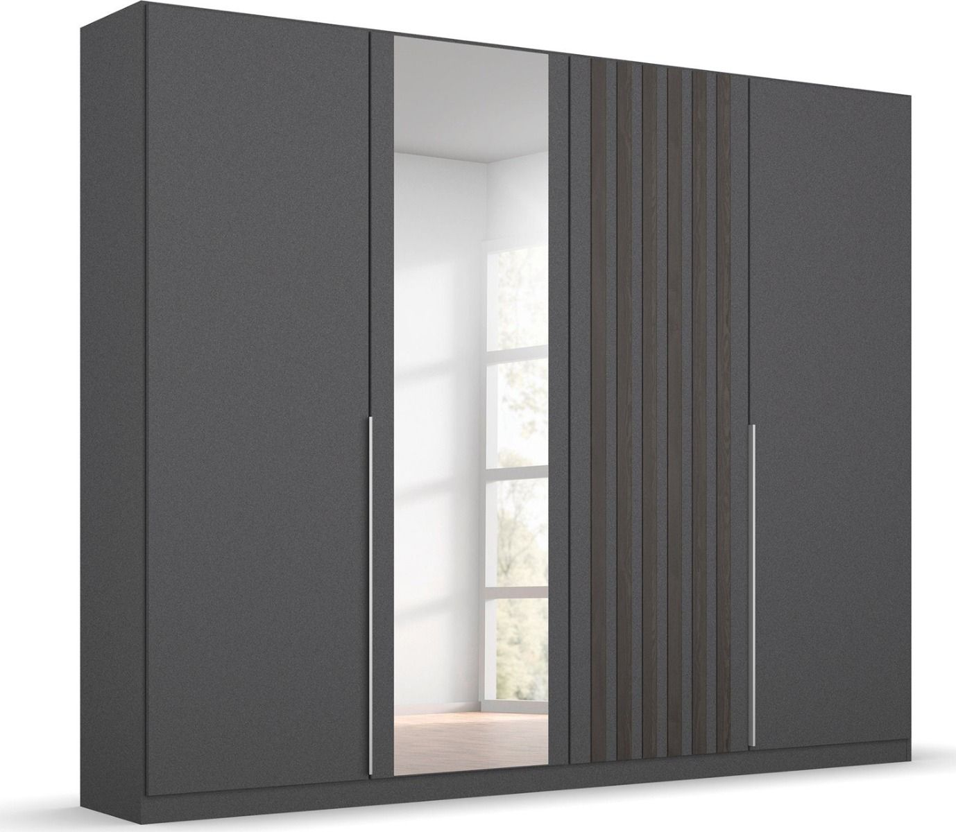 Oakwood Rauch Lamella Metallic Grey black oak and Mirror Front Wardrobe