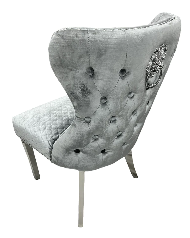 Oakwood Lewis Light Grey Lion Knockerback Plush Velvet Dining Chairs