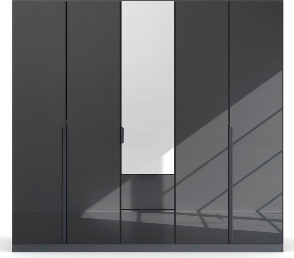 Oakwood Rauch Modern Quadra Spin Bassalt Glass With Mirror 5 Door Combi 226CM Wardrobe