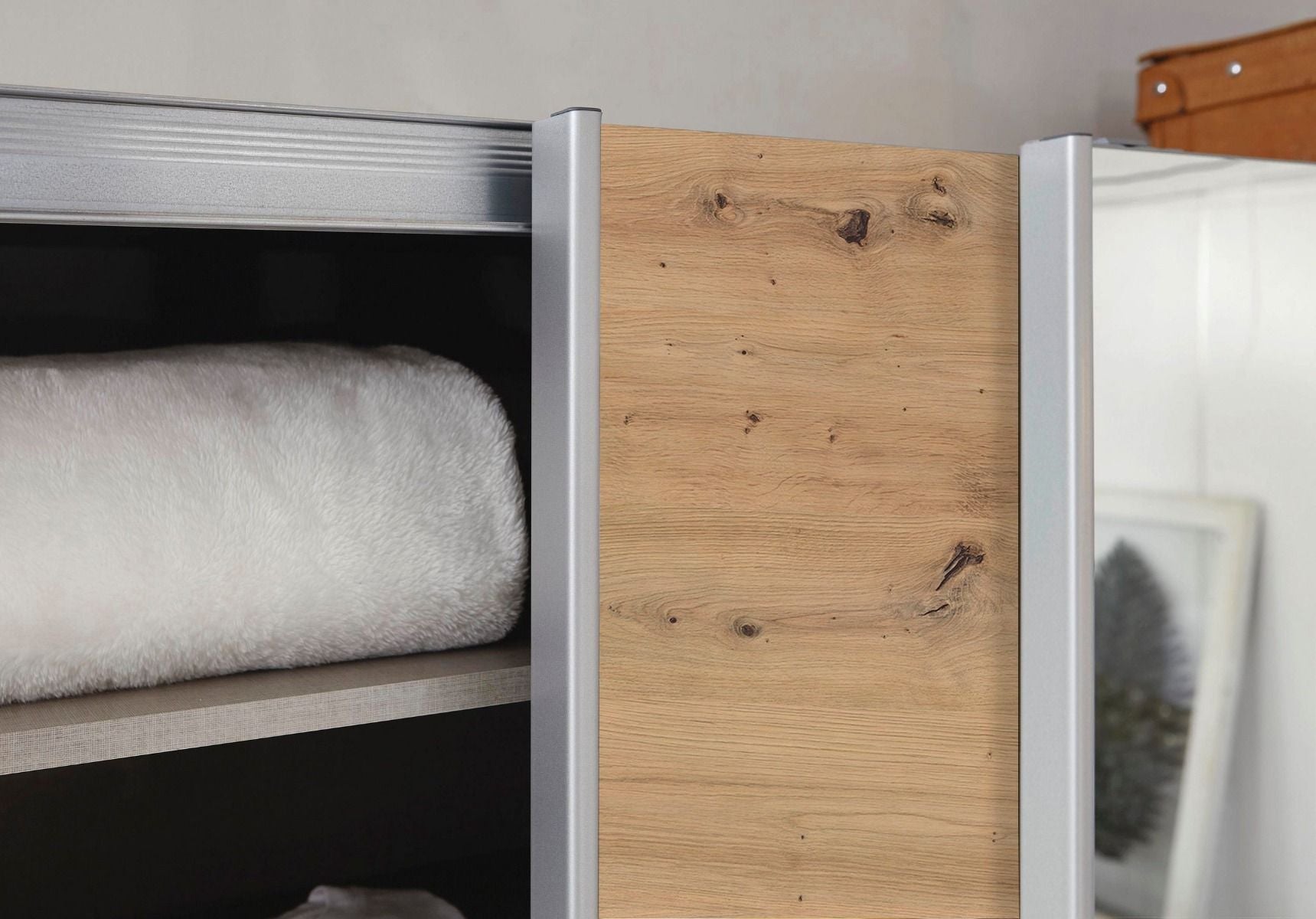 Oakwood Rauch Quadra 3 Sliding Door Wardrobe With Sonoma Oak and Mirror Front