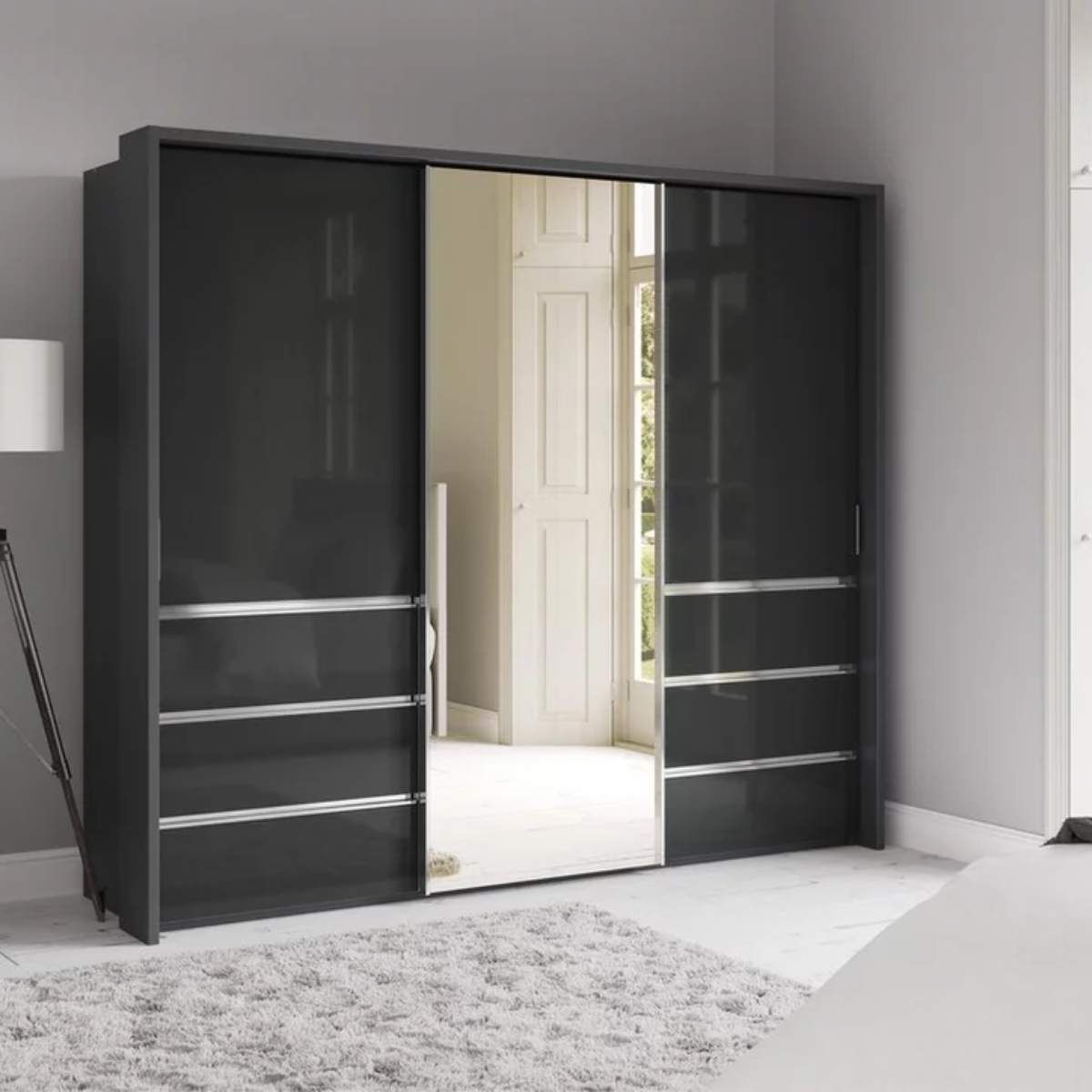 Oakwood Wiemann Pacific 260cm 3 Door Sliding Wardrobe with Drawers at Left and Right