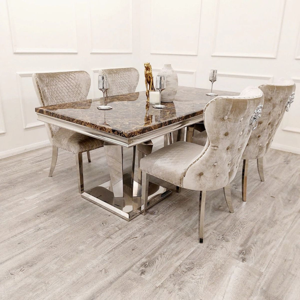 Oakwood Sorrento Black and Brown Marble Top Dining Table Set