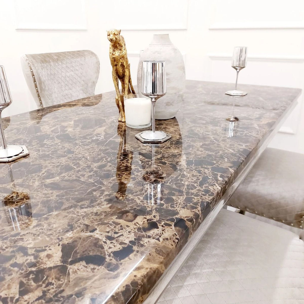 Oakwood Sorrento 1.8m Polished Steel & Brown and Black Marble Top Dining Table