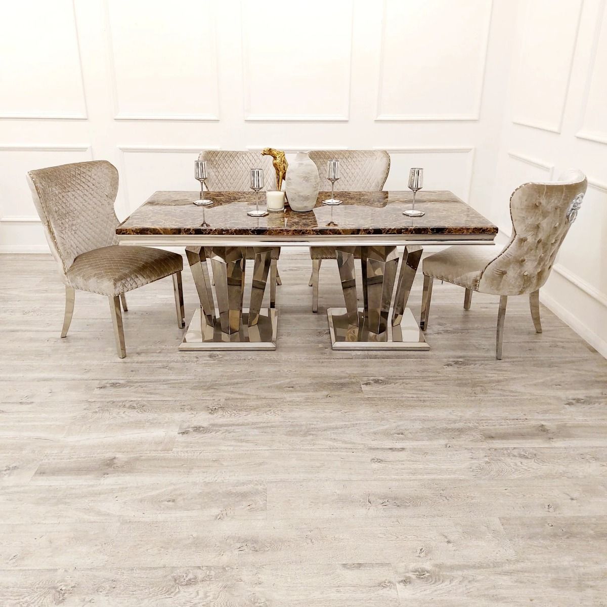 Oakwood Sorrento Black and Brown Marble Top Dining Table Set