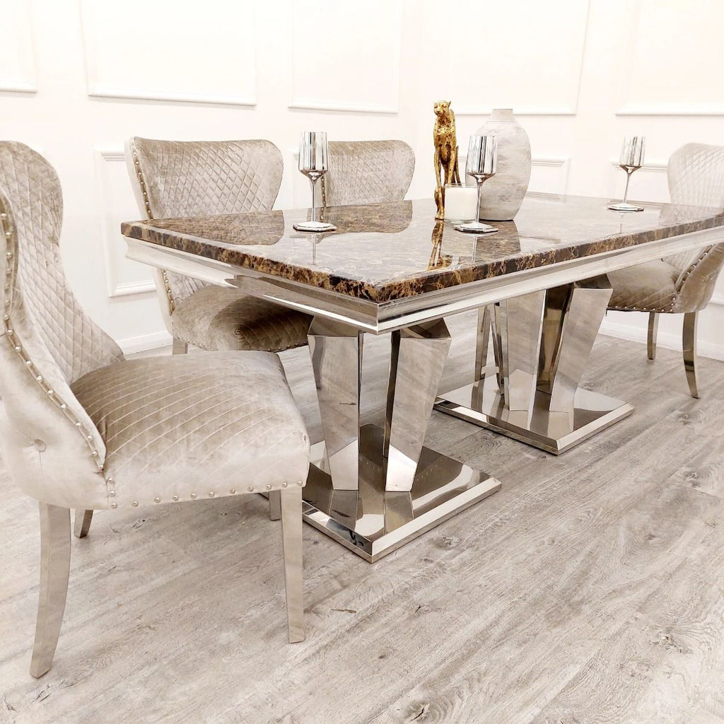 Oakwood Sorrento Black and Brown Marble Top Dining Table Set
