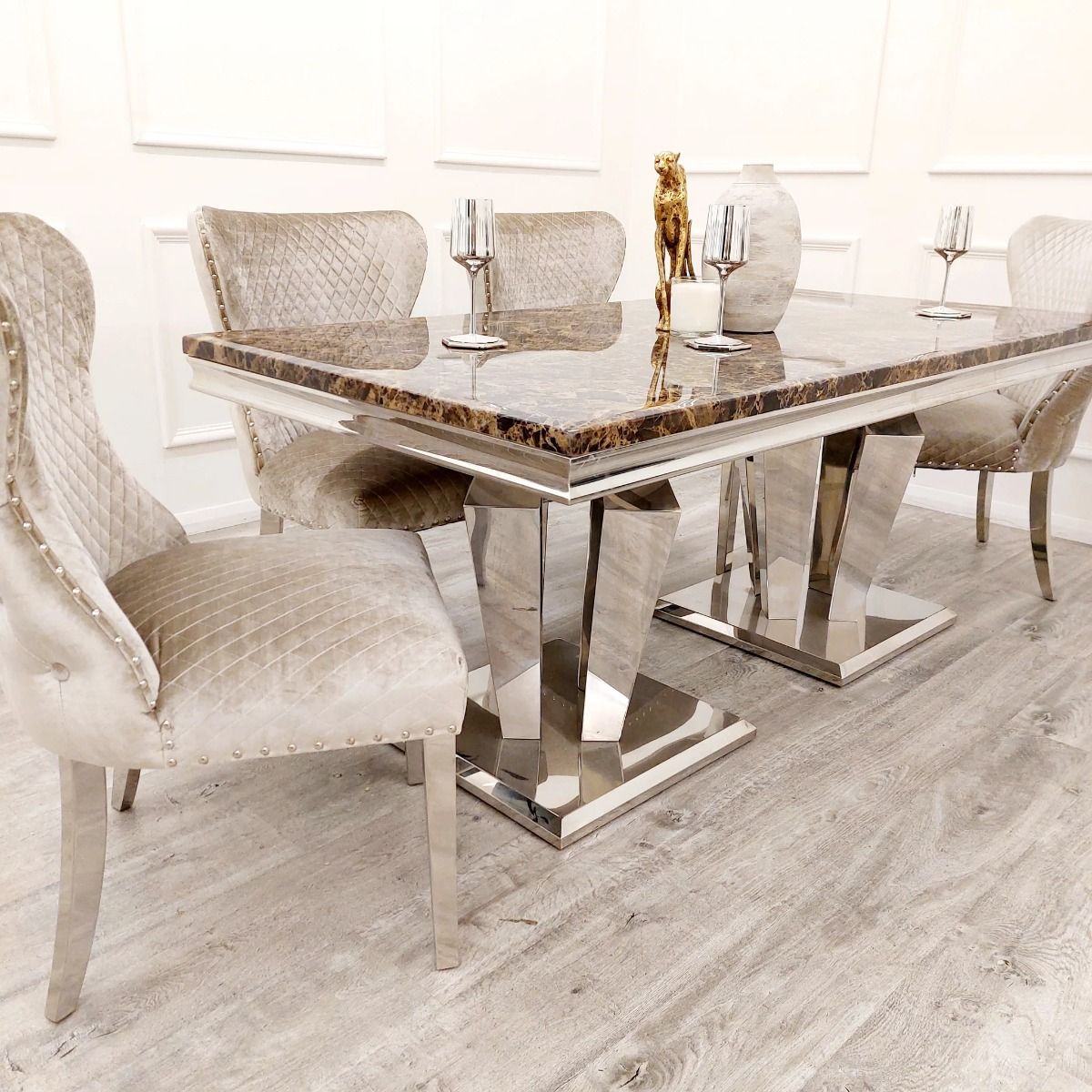 Oakwood Sorrento Black and Brown Marble Top Dining Table Set