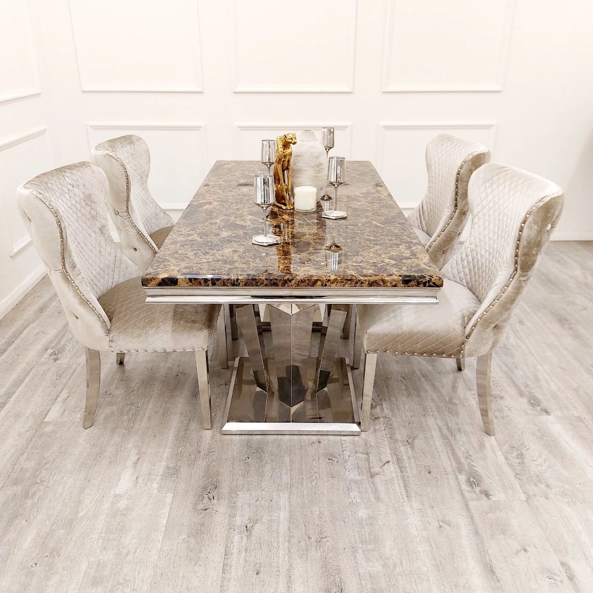 Oakwood Sorrento Black and Brown Marble Top Dining Table Set