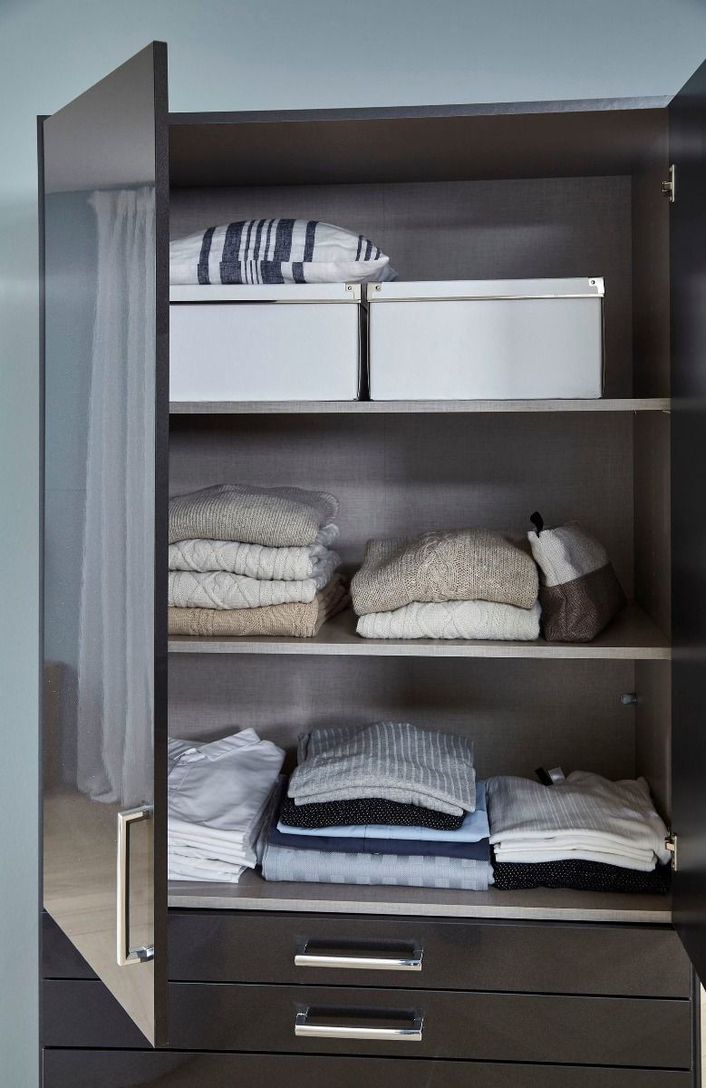 Oakwood Rauch Homburg High Gloss Grey Effect 3 Door Combi Wardrobe