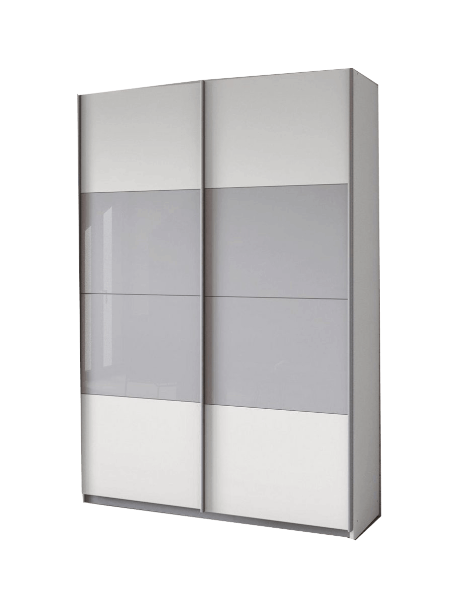 Oakwood Rauch Quadra Silk Grey Glass With White Sliding Door Wardrobe