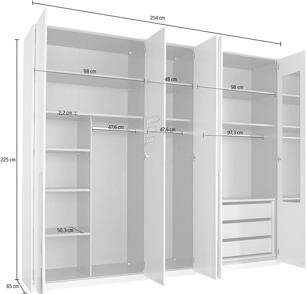 Oakwood Rauch Montclar 5 Door Hinged High Gloss White Wardrobe with Premium Interior