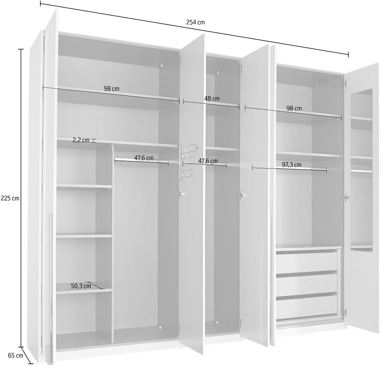 Oakwood Rauch Montclar 5 Door Hinged High Gloss White Wardrobe with Premium Interior