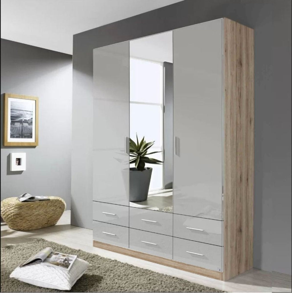 Oakwood Rauch Stuttgart Artisan Oak Light with Soft Grey Front 3 Door Combi Wardrobe