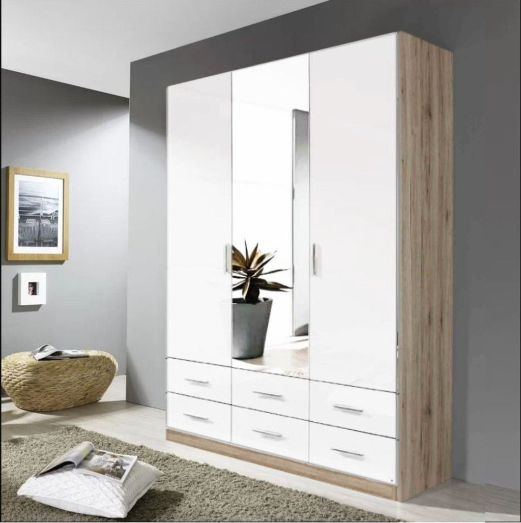 Oakwood Rauch Stuttgart Artisan Oak Light with Soft Grey Front 3 Door Combi Wardrobe