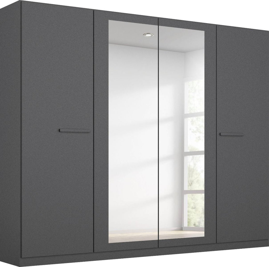 Oakwood Rauch Modi Metallic Grey and Mirror Front 4 Door Hinged Wardrobe
