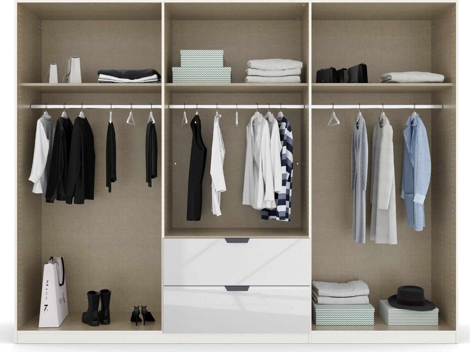 Oakwood Rauch White Glass With Mirror Modern Quadra Spin 6 Door Combi 271CM Wardrobe