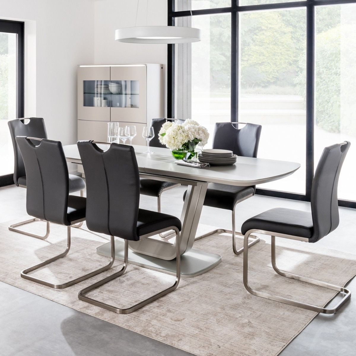 Oakwood Vida Living Lazzaro 160cm Ext Light Grey Matt Dining Table 4 Chairs