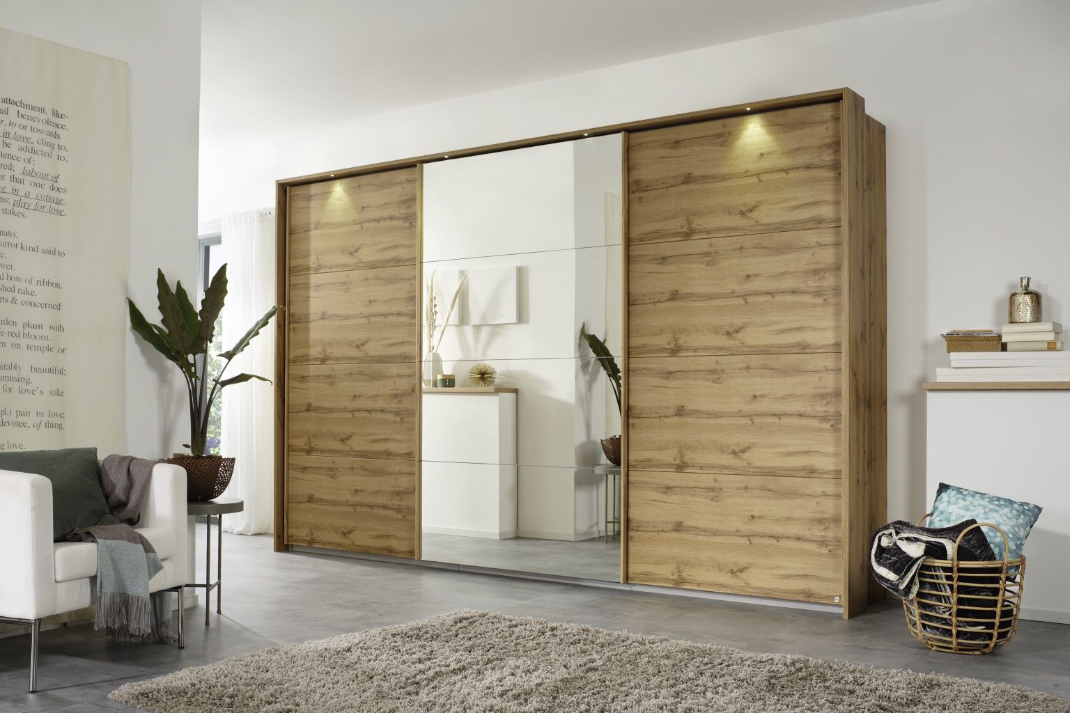 Oakwood Rauch Kulmbach Artisan Oak 3 Sliding Door Wardrobe With Mirror