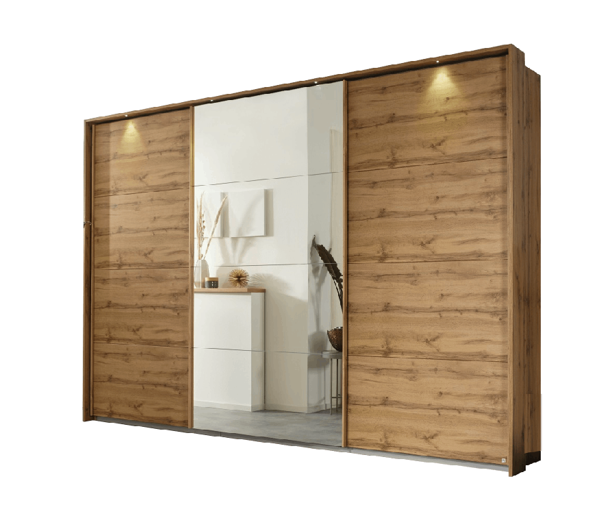 Oakwood Rauch Kulmbach Artisan Oak 3 Sliding Door Wardrobe With Mirror