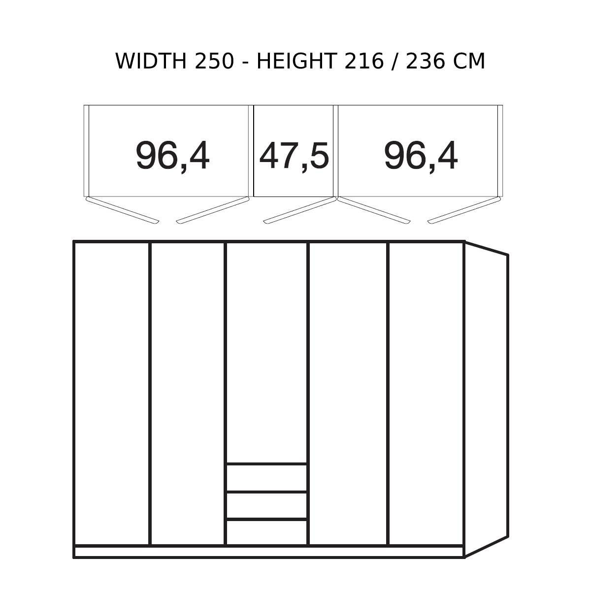 Oakwood Wiemann "Monaco1000" Pebble Grey Hinged Door Combi Wardrobe