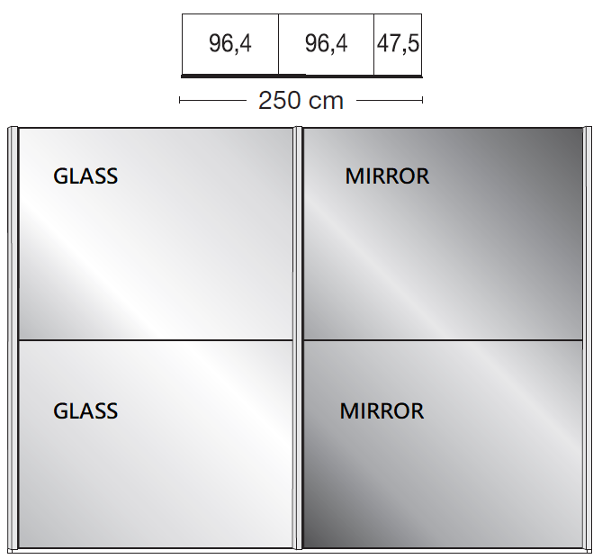 Oakwood Wiemann Berlin Pebble Grey Glass & Mirror Front Sliding Door Wardrobe
