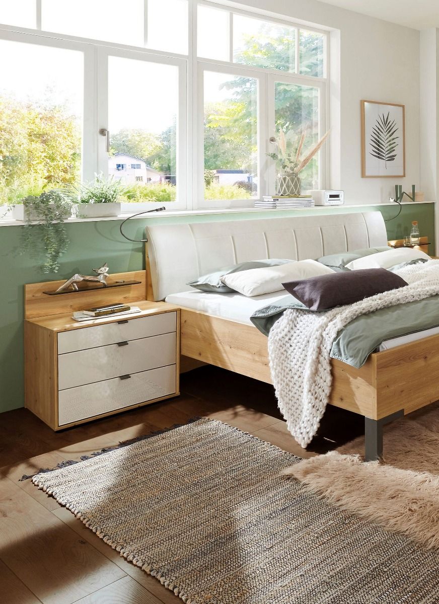 Oakwood Wiemann quito Bianco Oak And Champagne Glass Bedside  Table