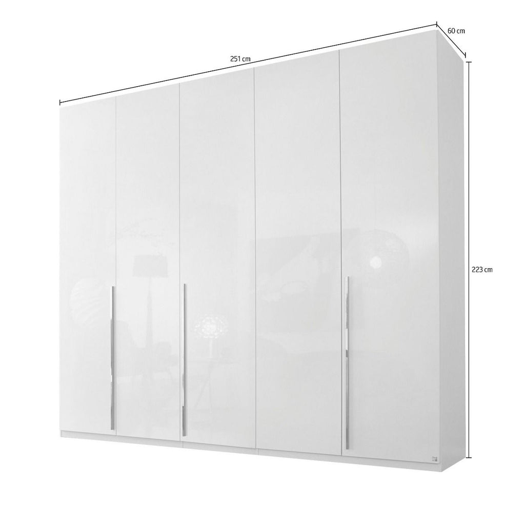 Oakwood Rauch Montclar 5 Door Hinged High Gloss White Wardrobe with Premium Interior