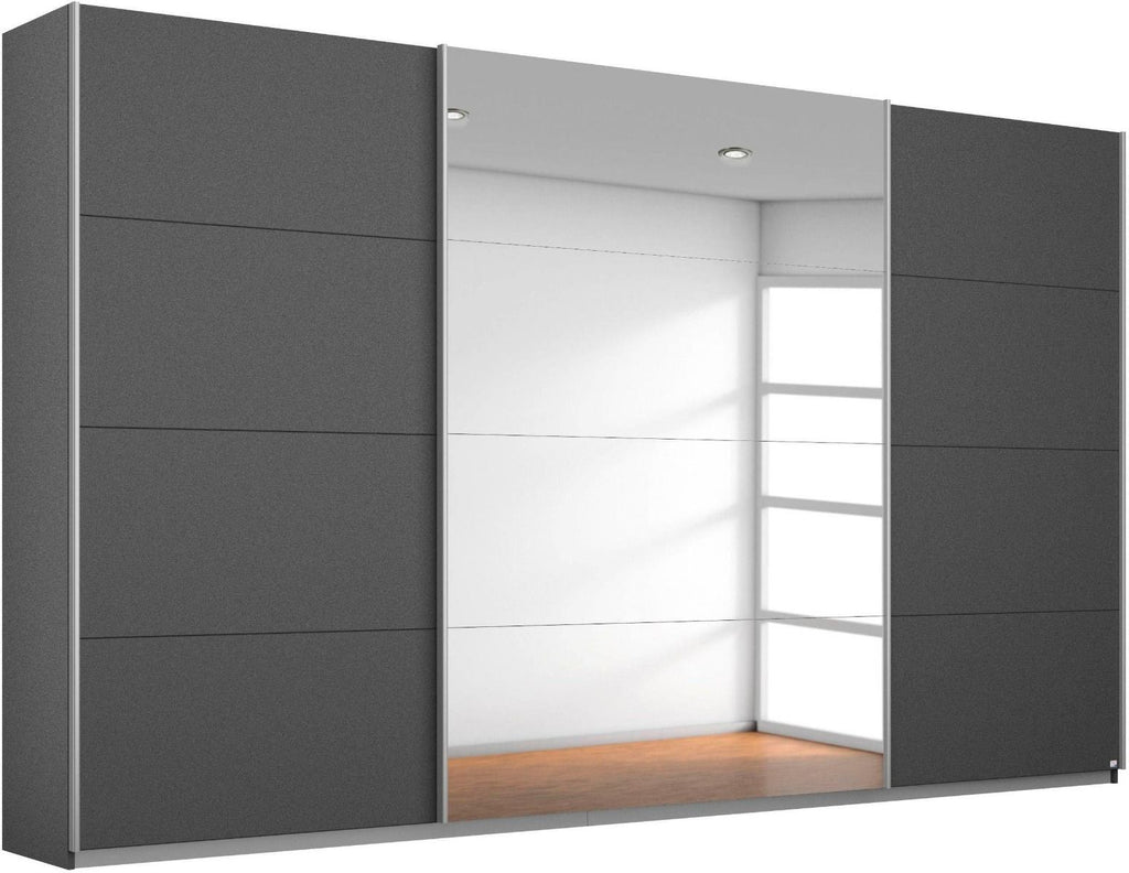 Oakwood Rauch Quadra 3 Sliding Door Wardrobe With Metallic Grey and Mirror Front 315CM