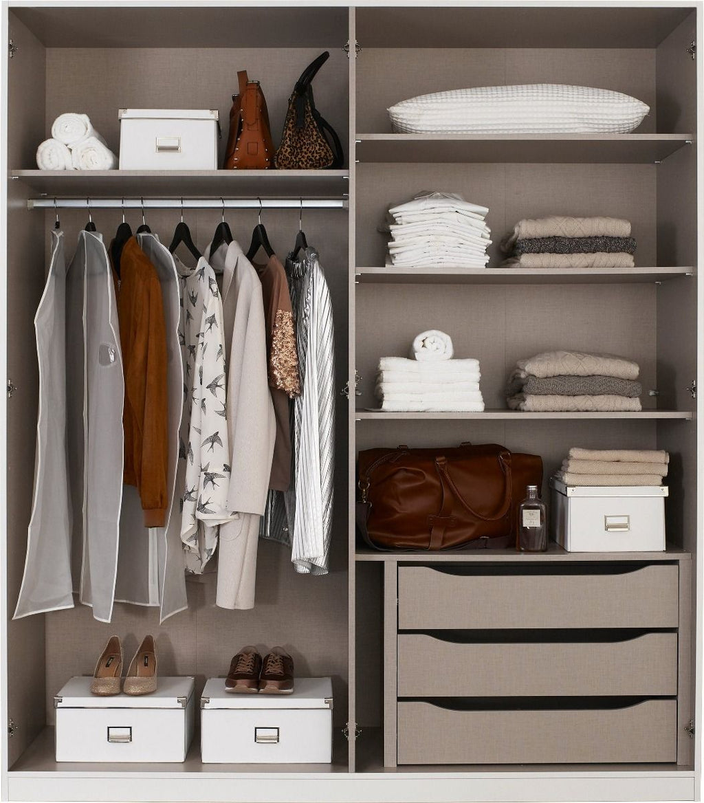 Oakwood Rauch White Glass With Mirror Modern Quadra Spin 4 Door Hinged 181CM Wardrobe
