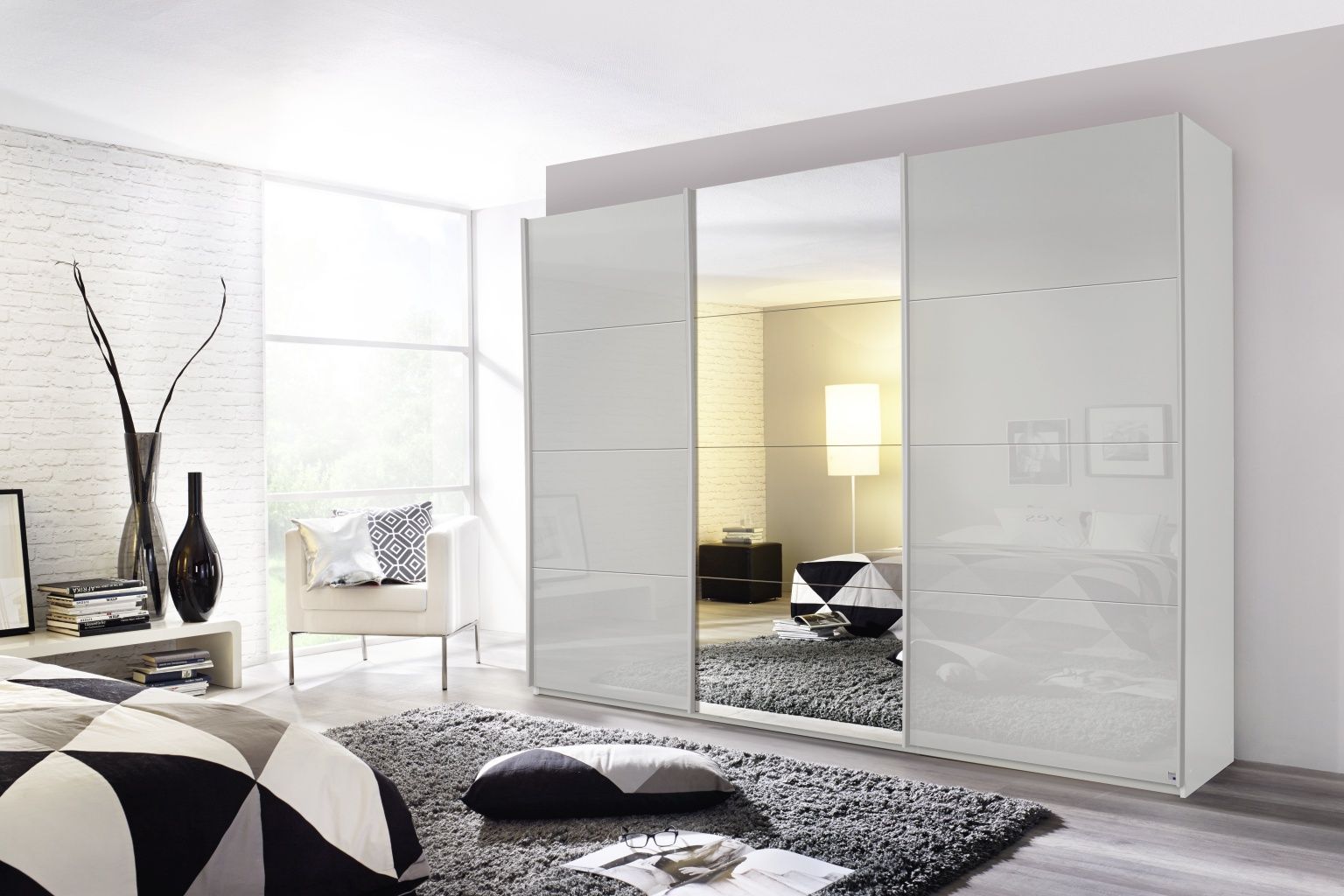 Oakwood Rauch Kulmbach Silk Grey & Mirror Front 3 Sliding Door Wardrobe