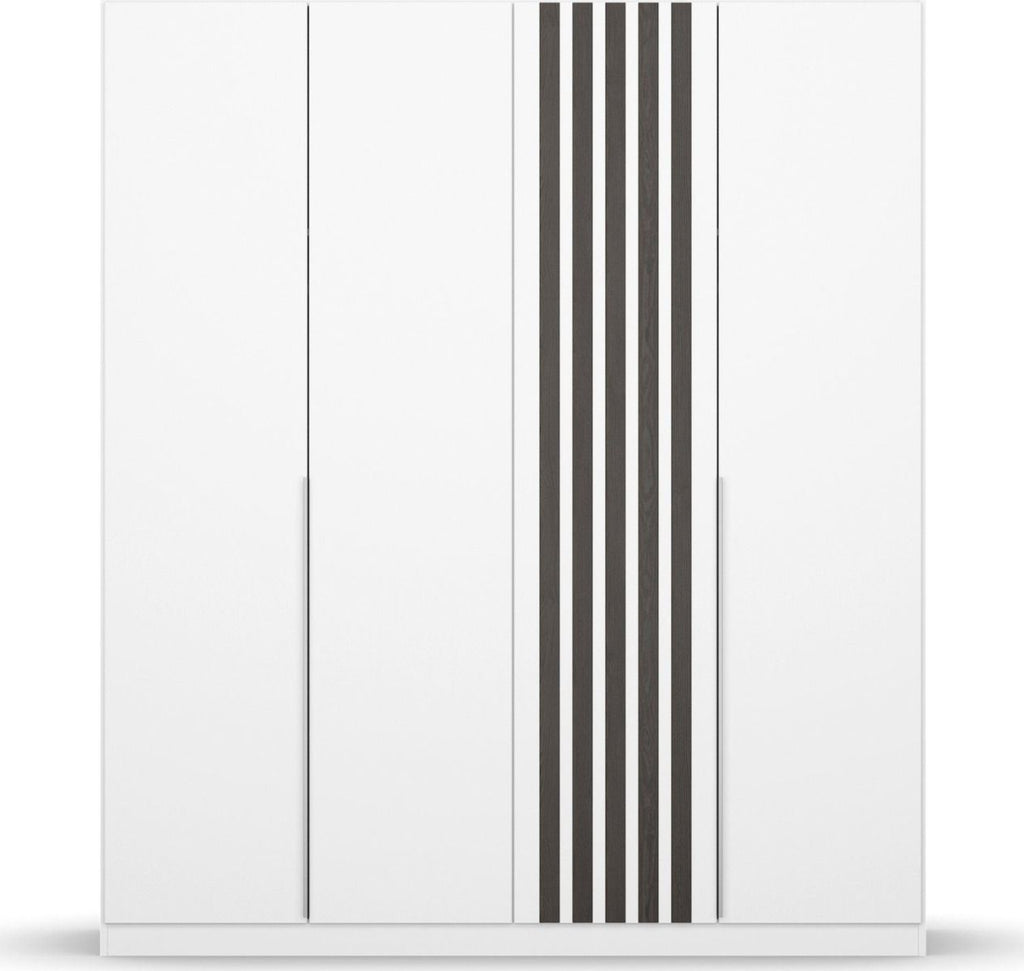 Oakwood Rauch Lamella Alpine white and Black oak 4 Door Hinged Wardrobe