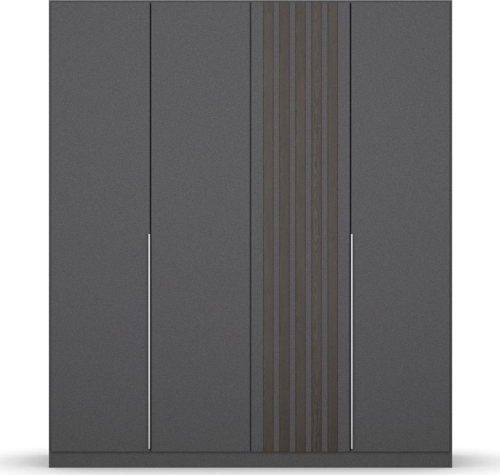 Oakwood Rauch Lamella Metallic Grey and Black oak Hinged Door Wardrobe
