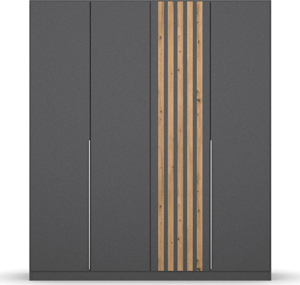 Oakwood Rauch Lamella Metallic Grey And Artisan Oak Hinged Door Wardrobe