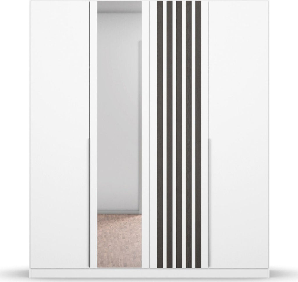 Oakwood Rauch Lamella White Hinged Door Wardrobe With Mirror