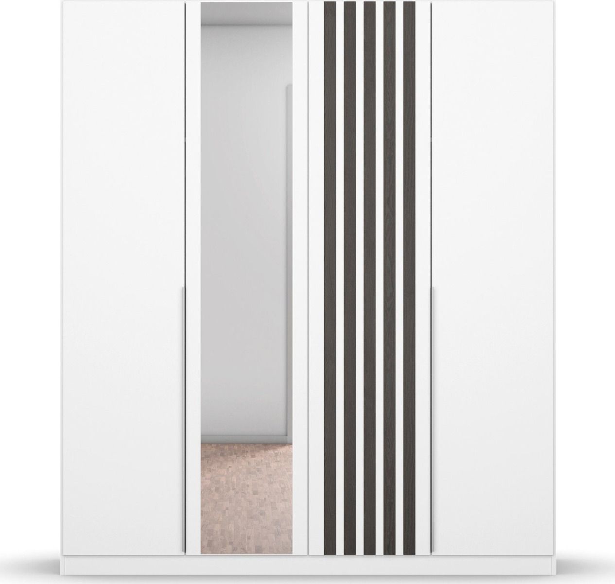 Oakwood Rauch Lamella White Hinged Door Wardrobe With Mirror