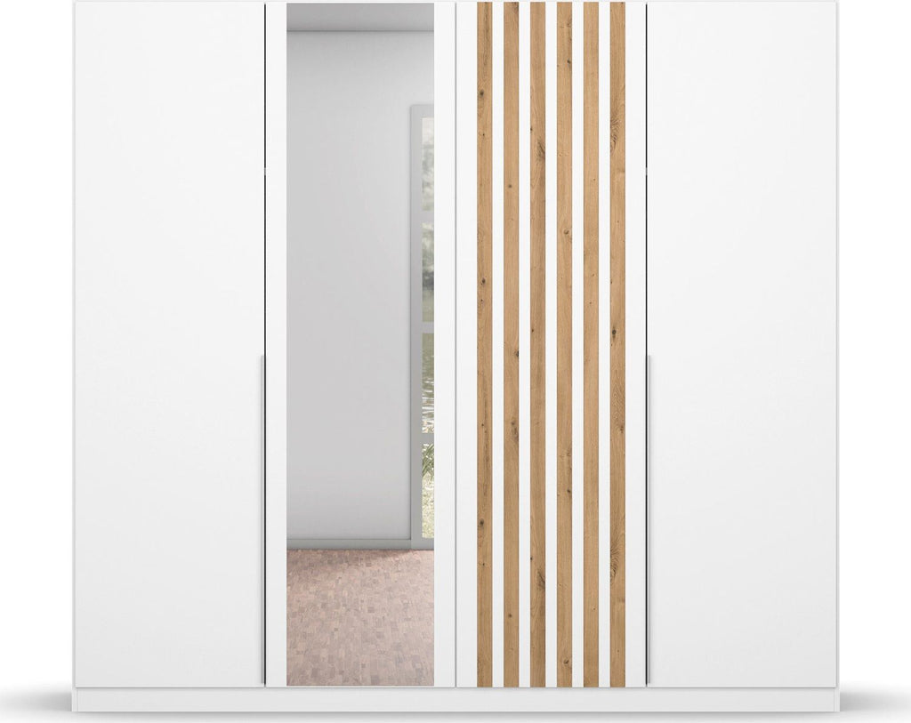Oakwood Rauch Lamella White Revolving Door Wardrobe With Mirror