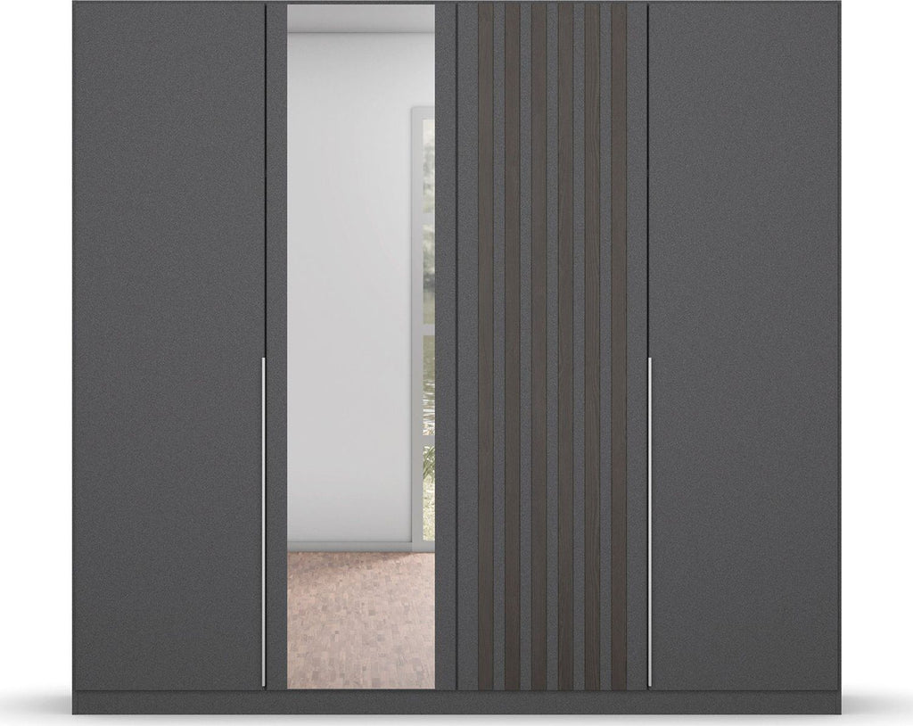 Oakwood Rauch Lamella Metallic Grey black oak and Mirror Front Wardrobe