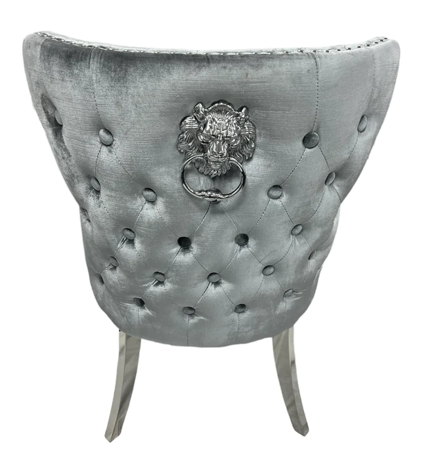 Oakwood Lewis Light Grey Lion Knockerback Plush Velvet Dining Chairs