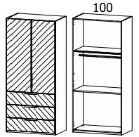Oakwood Rauch Miramar Lynx Type 6 White Glass & Mirror Front 2 Door Hinged Combi Wardrobe