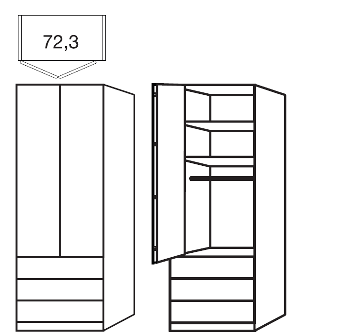 Oakwood Wiemann Monaco Corner Wardrobe With Glass Front Bi-Folding Doors