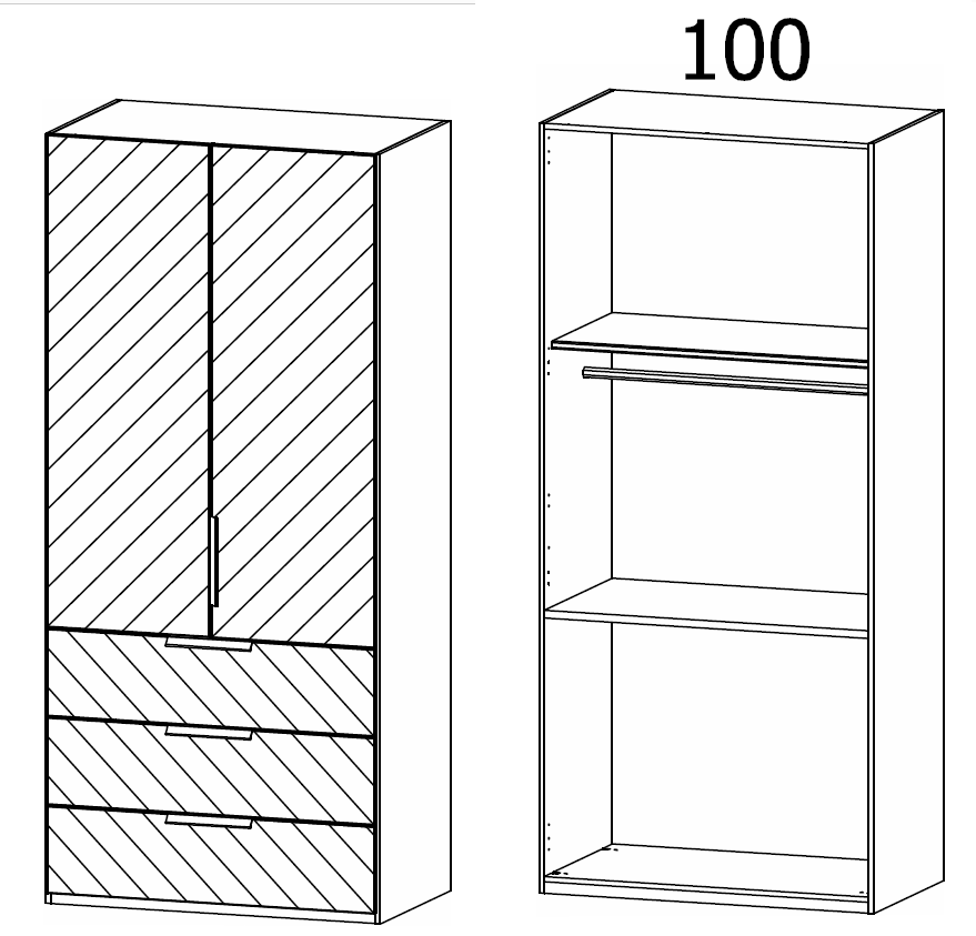 Oakwood Rauch Miramar Full Mirror Front 2 Door Hinged Combi Wardrobe