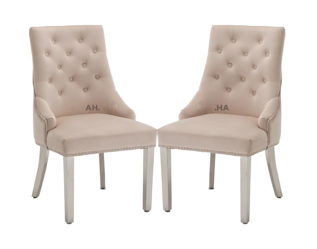Oakwood Knightsbridge Plush Velvet Cream Ring Knockerback Dining Chair