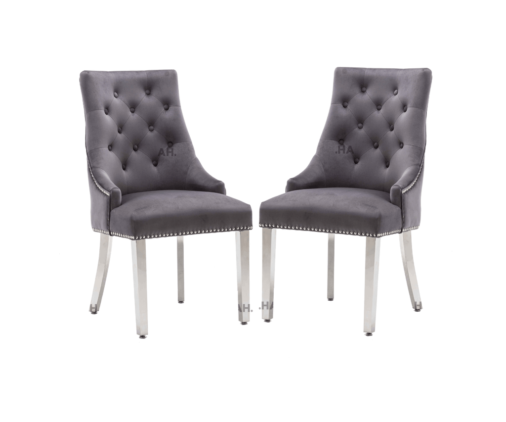Oakwood Knightsbridge Dark Grey Ring Knockerback Plush Velvet Dining Chair
