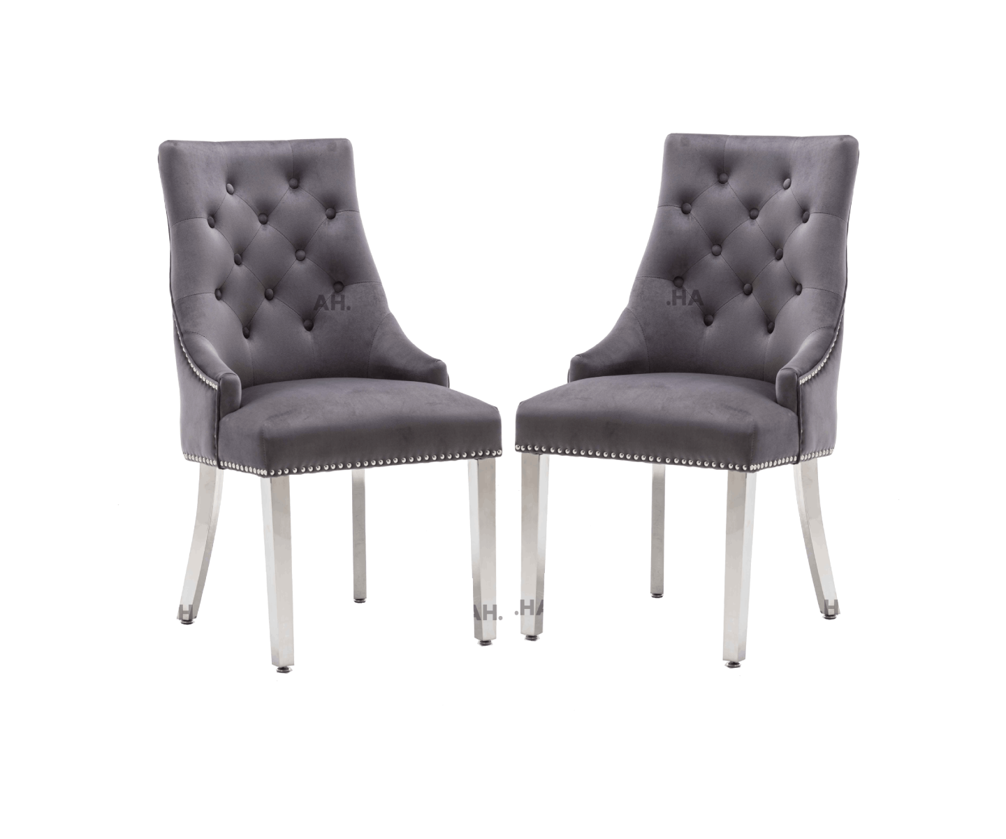 Oakwood Knightsbridge Dark Grey Ring Knockerback Plush Velvet Dining Chair